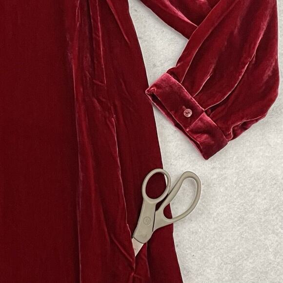 Eileen Fisher Red Velvet Silk Blend Dress Women’s Large Long Sleeve NWT $348 - Picture 11 of 16